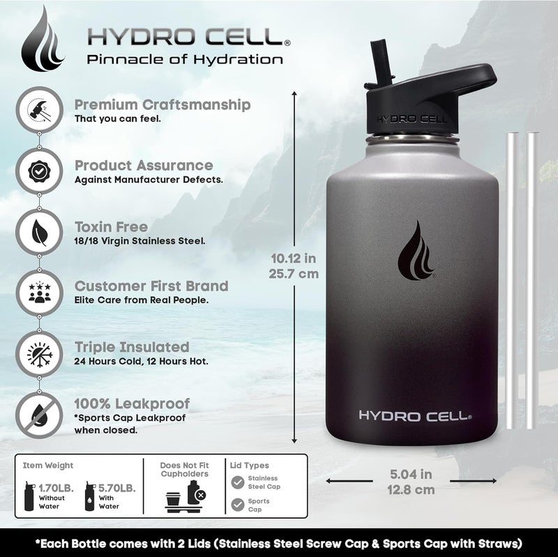HYDRO CELL Stainless Steel Insulated Water Bottle with Straw - For Cold & Hot Drinks - Metal Vacuum Flask with Screw Cap and Modern Leakproof Sport Thermos for Adults (Graphite/Black 64oz) - Image 2